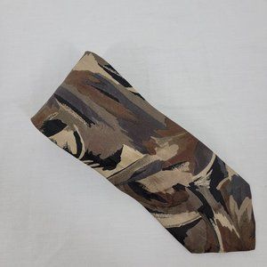 Frog Silk Necktie Brown Tan Black Abstract Made in Italy